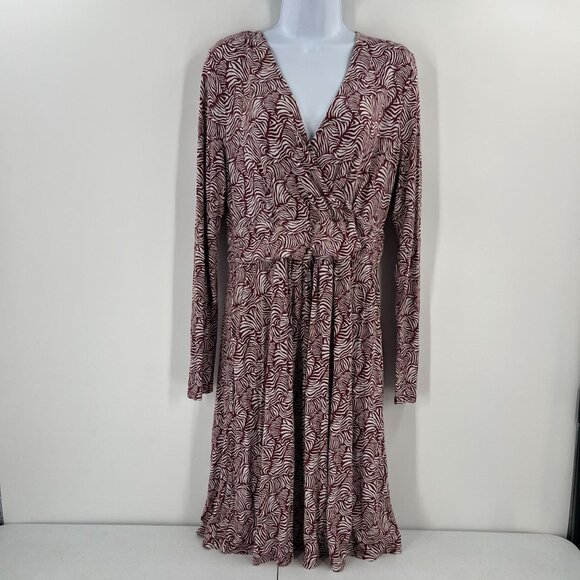 Boden US 12R Layla Dress Viscose Jersey Red White Abstract Print Long Sleeve - Picture 12 of 12